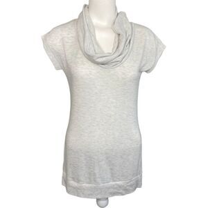 Poof! Cowl Neck Top Women's LARGE Gray Short Sleeve Stretchy‎ Soft Knit NEW